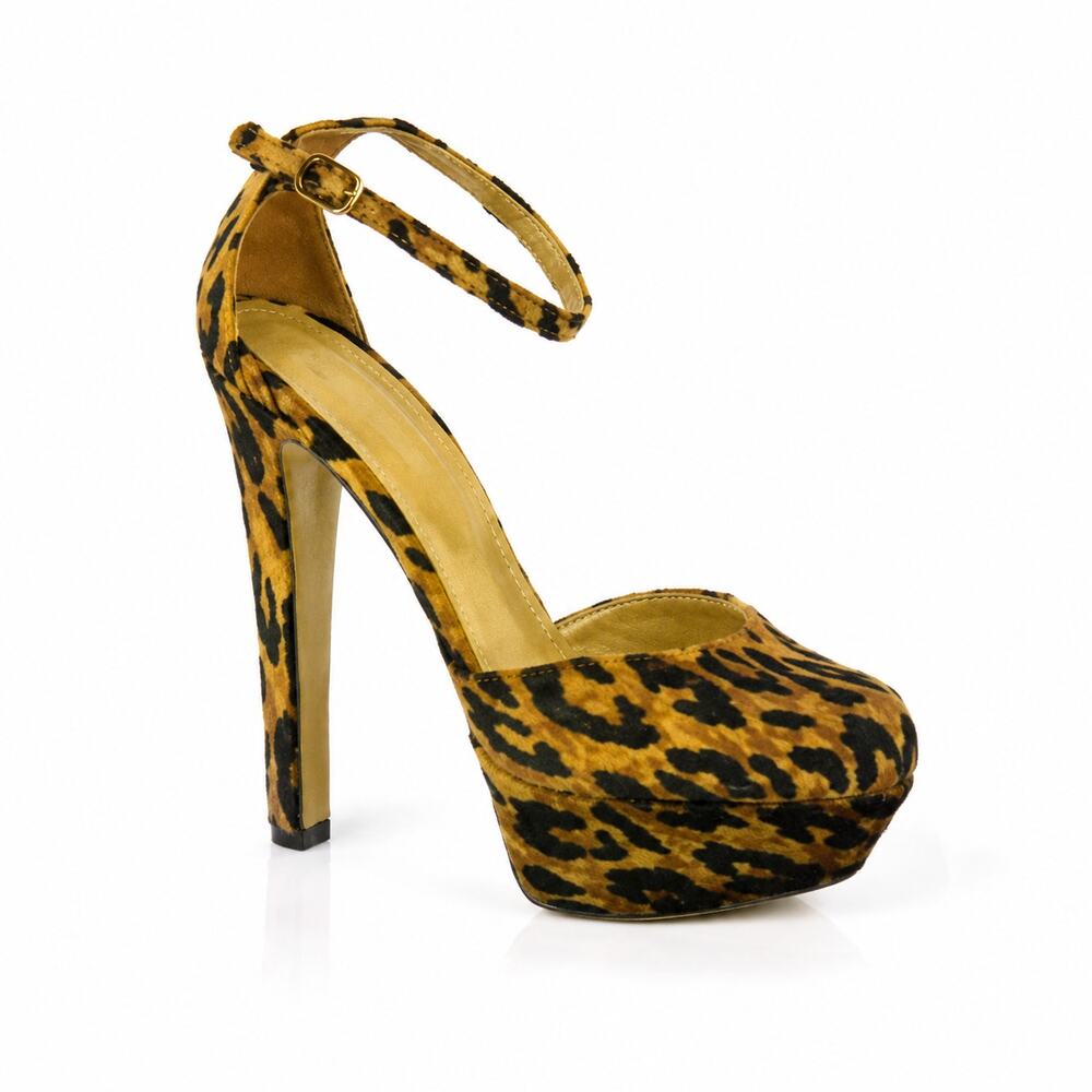 SERGIO ROSSI Leopard Print Fuzzy D'Orsay w Strap Platform Heel Shoes 36 6 SEXY